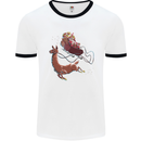 Santa & Llama Funny Christmas Sleigh Xmas Mens Ringer T-Shirt White/Black