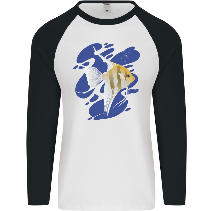 An Angel Fish in the Ocean Mens L/S Baseball T-Shirt White/Black
