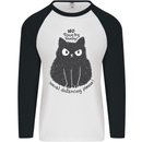 No Touchy Touchy Cat Mens L/S Baseball T-Shirt White/Black