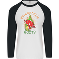 Psychedelic Roots Magic Mushrooms LSD Hippy Mens L/S Baseball T-Shirt White/Black