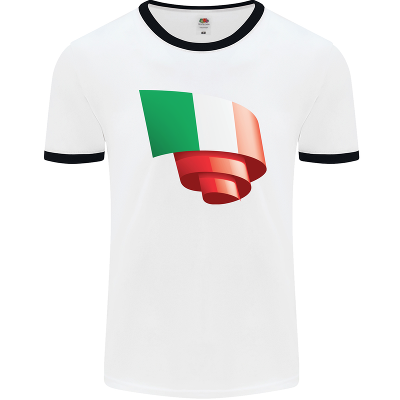 Curled Italy Flag Italians Day Football Mens Ringer T-Shirt White/Black