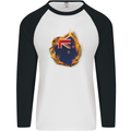 The Flag of New Zealand Fire Effect Kiwi Mens L/S Baseball T-Shirt White/Black