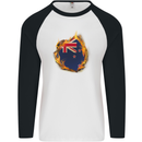 The Flag of New Zealand Fire Effect Kiwi Mens L/S Baseball T-Shirt White/Black