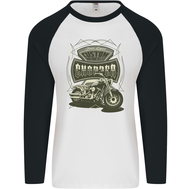 Custom Motorcycles Choppers Biker Motorbike Mens L/S Baseball T-Shirt White/Black