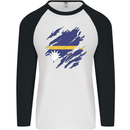 Torn Nauru Flag Nauruan Day Football Mens L/S Baseball T-Shirt White/Black