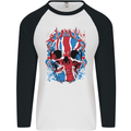 Union Jack Flag Skull Gym MMA Biker Mens L/S Baseball T-Shirt White/Black