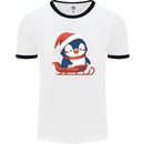 Cute Christmas Penguin & Sledge Funny Xmas Mens Ringer T-Shirt White/Black