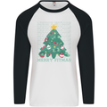 Fitness Merry Fitmas Christmas Tree Gym Mens L/S Baseball T-Shirt White/Black