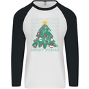 Fitness Merry Fitmas Christmas Tree Gym Mens L/S Baseball T-Shirt White/Black