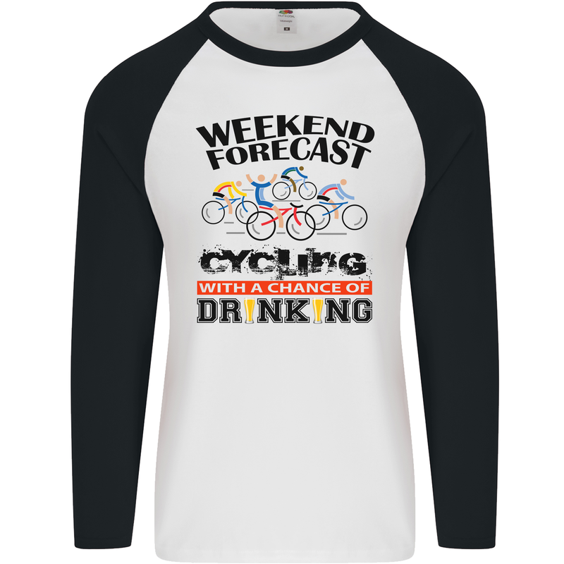 Weekend Forecast Cycling Cyclist Bicycle Mens L/S Baseball T-Shirt White/Black