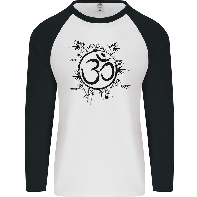 Yoga Symbol Sketch Meditation Mens L/S Baseball T-Shirt White/Black