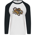 Steampunk Crocodile Alligator Mens L/S Baseball T-Shirt White/Black