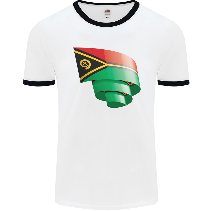 Curled Vanuatu Flag Day Football Mens Ringer T-Shirt White/Black