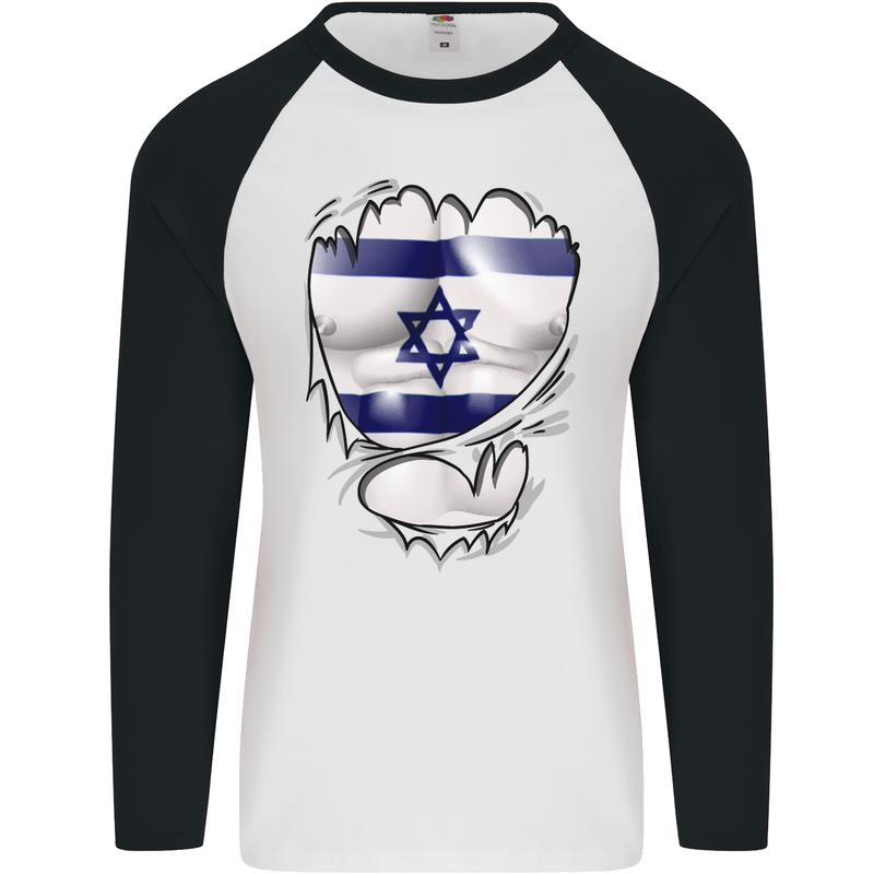 Gym The Israeli Flag Ripped Muscles Israel Mens L/S Baseball T-Shirt White/Black