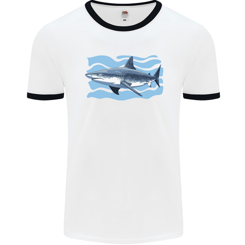 Great White Shark in the Ocean Mens Ringer T-Shirt White/Black