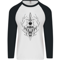 Sabre Tooth Tiger Skull Sword Mens L/S Baseball T-Shirt White/Black