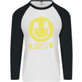 Headphones DJ Life Acid Face Vinyl Decks Mens L/S Baseball T-Shirt White/Black