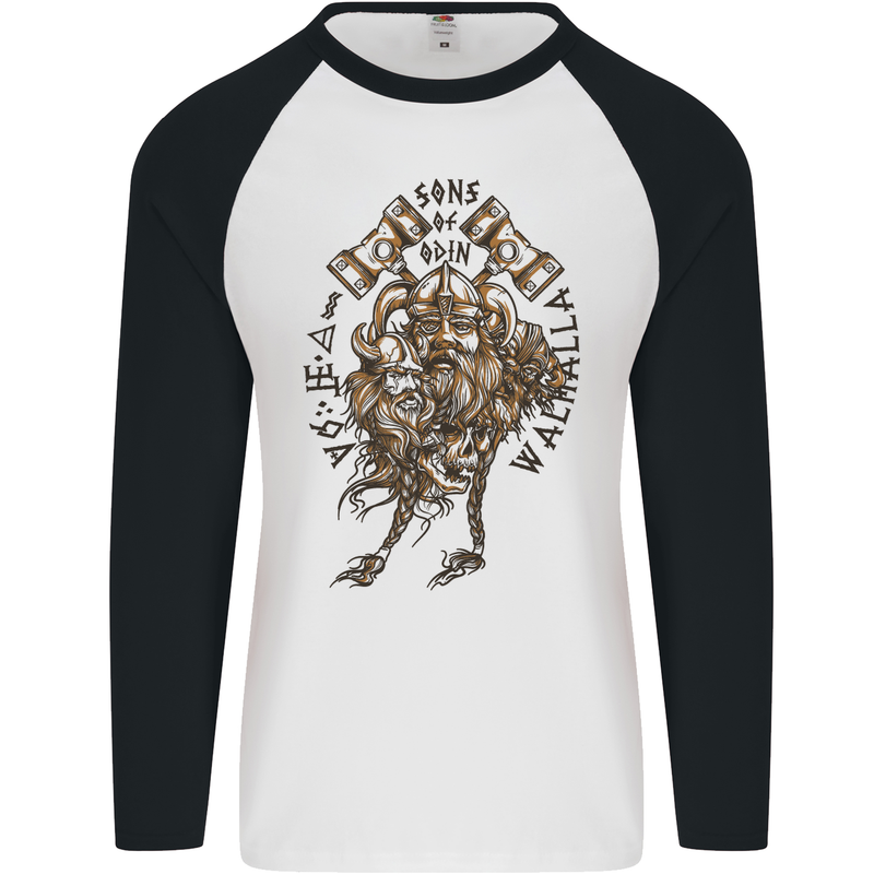 Sons of Odin Viking Valhalla Warrior Mens L/S Baseball T-Shirt White/Black