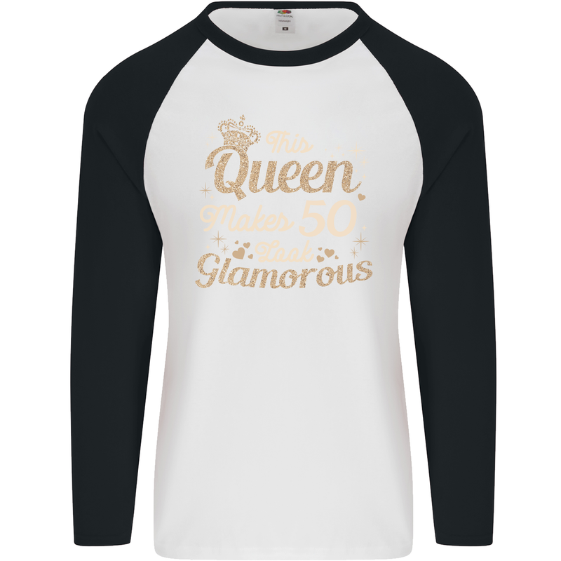 50th Birthday Queen Fifty Years Old 50 Mens L/S Baseball T-Shirt White/Black