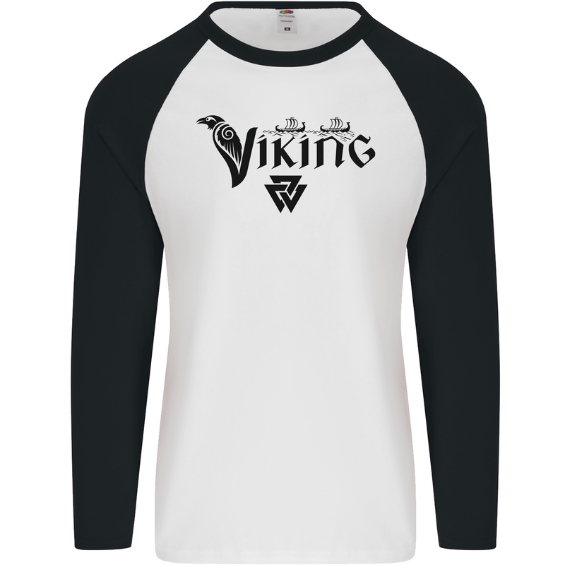 Viking Thor Odin Valhalla Norse Mythology Mens L/S Baseball T-Shirt White/Black