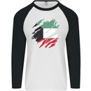 Torn Kuwait Flag Kuwaiti Day Football Mens L/S Baseball T-Shirt White/Black