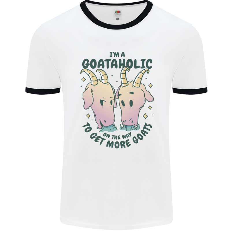 Goataholic On the Way to Get More Goats Mens Ringer T-Shirt White/Black