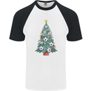 Christmas Football Tree Xmas Soccer Footy Mens S/S Baseball T-Shirt White/Black