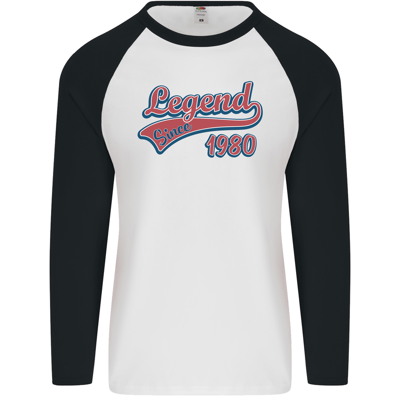 Legend Since 43rd Birthday 1980 Mens L/S Baseball T-Shirt White/Black