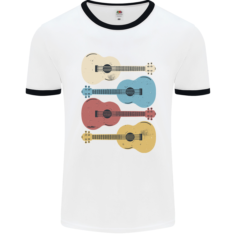 Four Ukulele Guitars Mens Ringer T-Shirt White/Black