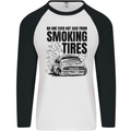 Car Drifting Burning Tires Mens L/S Baseball T-Shirt White/Black