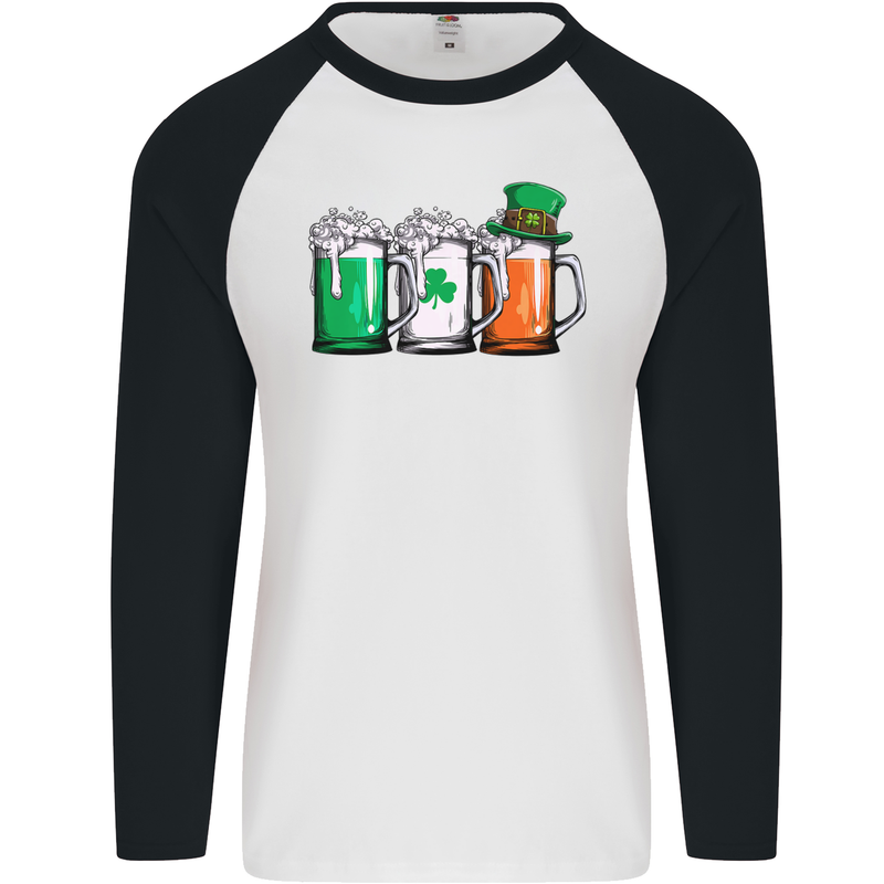 St Patricks Day Beer USA Irish Funny Mens L/S Baseball T-Shirt White/Black