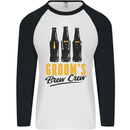 Grooms Brew Crew Beer Stag Doo Do Mens L/S Baseball T-Shirt White/Black