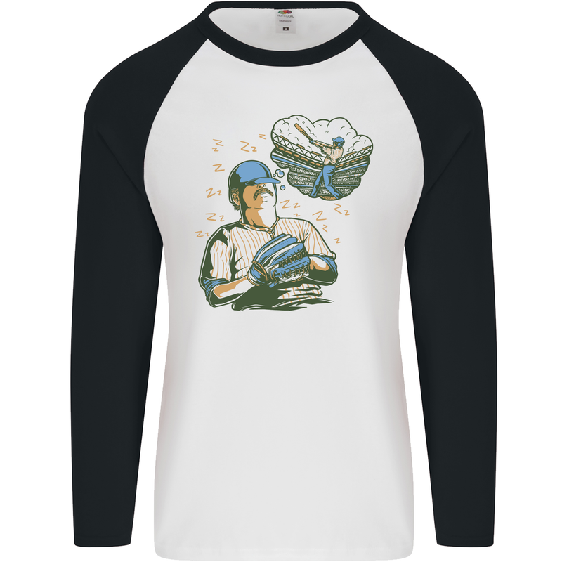 A Baseball Player Mens L/S Baseball T-Shirt White/Black