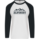 Mountains Alpinist Hiking Climbing Climber Mens L/S Baseball T-Shirt White/Black