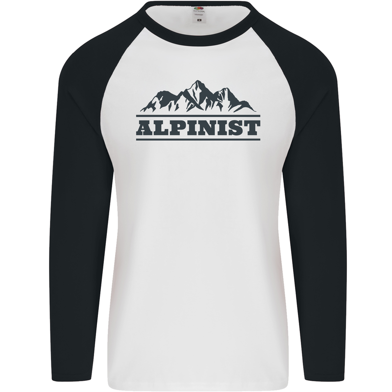 Mountains Alpinist Hiking Climbing Climber Mens L/S Baseball T-Shirt White/Black