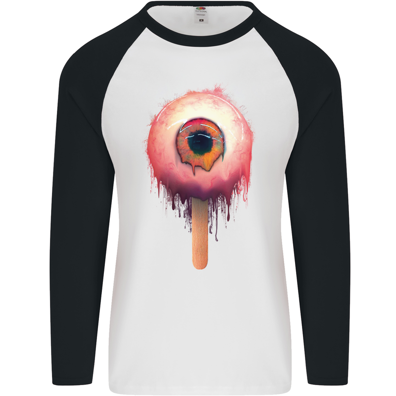 Eyesicle Horror Hangover Eye Gothic Demon Mens L/S Baseball T-Shirt White/Black