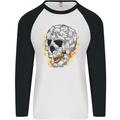 Fire Skull Made of Cats Mens L/S Baseball T-Shirt White/Black