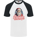 Santa Believe in the Magic Christmas Xmas Mens S/S Baseball T-Shirt White/Black