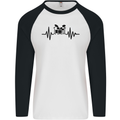 Drum Kit Pulse ECG Drummer Drumming Drum Mens L/S Baseball T-Shirt White/Black