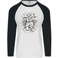 Viking Warrior Valhalla Odin Axe Gym God Mens L/S Baseball T-Shirt White/Black