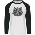 Mandala Art Tiger Mens L/S Baseball T-Shirt White/Black