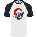 Christmas British Bulldog Xmas Dog Union Jack Mens S/S Baseball T-Shirt White/Black