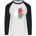 Torn Madagascar Flag Madagascan Day Football Mens L/S Baseball T-Shirt White/Black