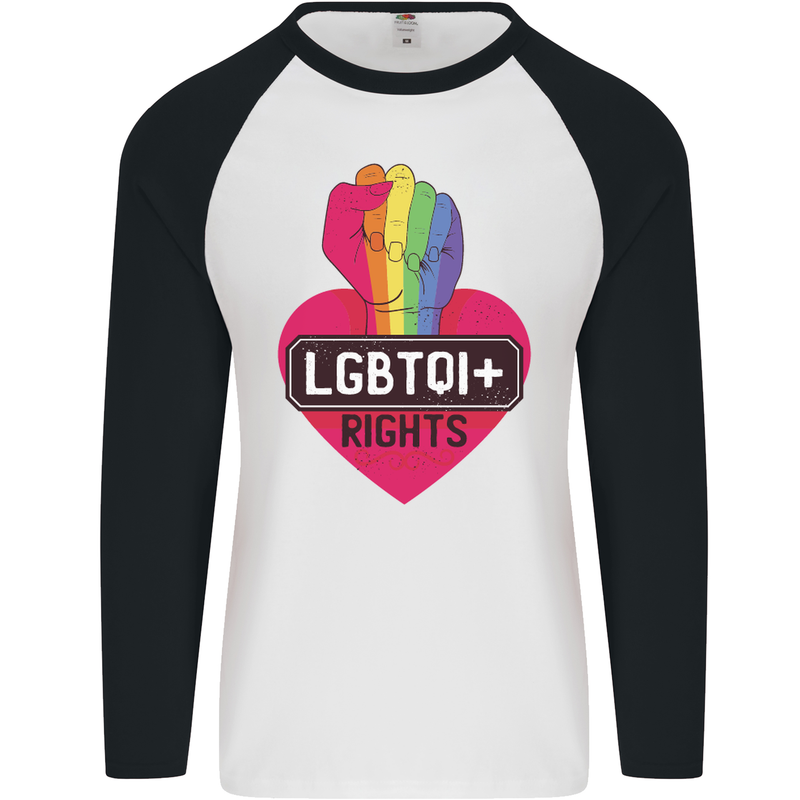 LGBTQI+ Rights Gay Pride Awareness LGBT Mens L/S Baseball T-Shirt White/Black