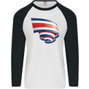 Curled Costa Rica Flag Rican Day Football Mens L/S Baseball T-Shirt White/Black