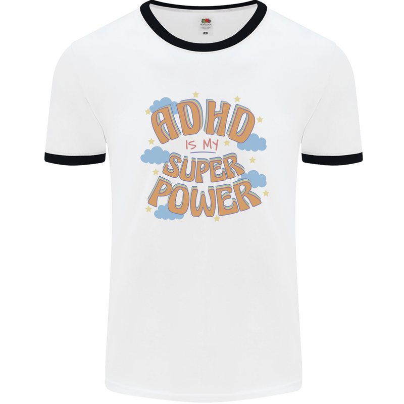 ADHD is My Superpower Mens Ringer T-Shirt White/Black