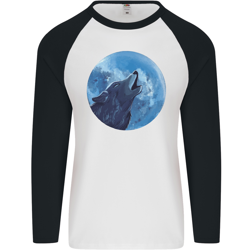 A Howling Wolf Full Moon Werewolves Mens L/S Baseball T-Shirt White/Black