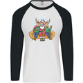 Santa Claus Chilling With Reindeers Christmas Xmas Mens L/S Baseball T-Shirt White/Black