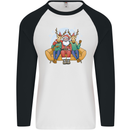 Santa Claus Chilling With Reindeers Christmas Xmas Mens L/S Baseball T-Shirt White/Black