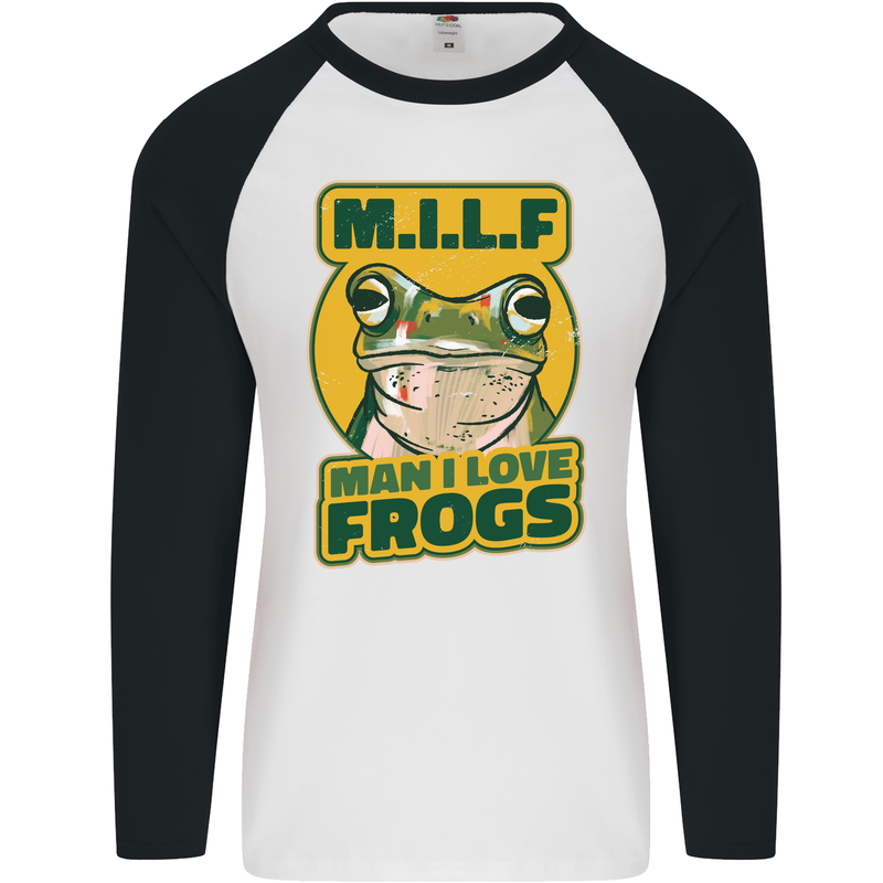 MILF Man I Love Frogs Mens L/S Baseball T-Shirt White/Black